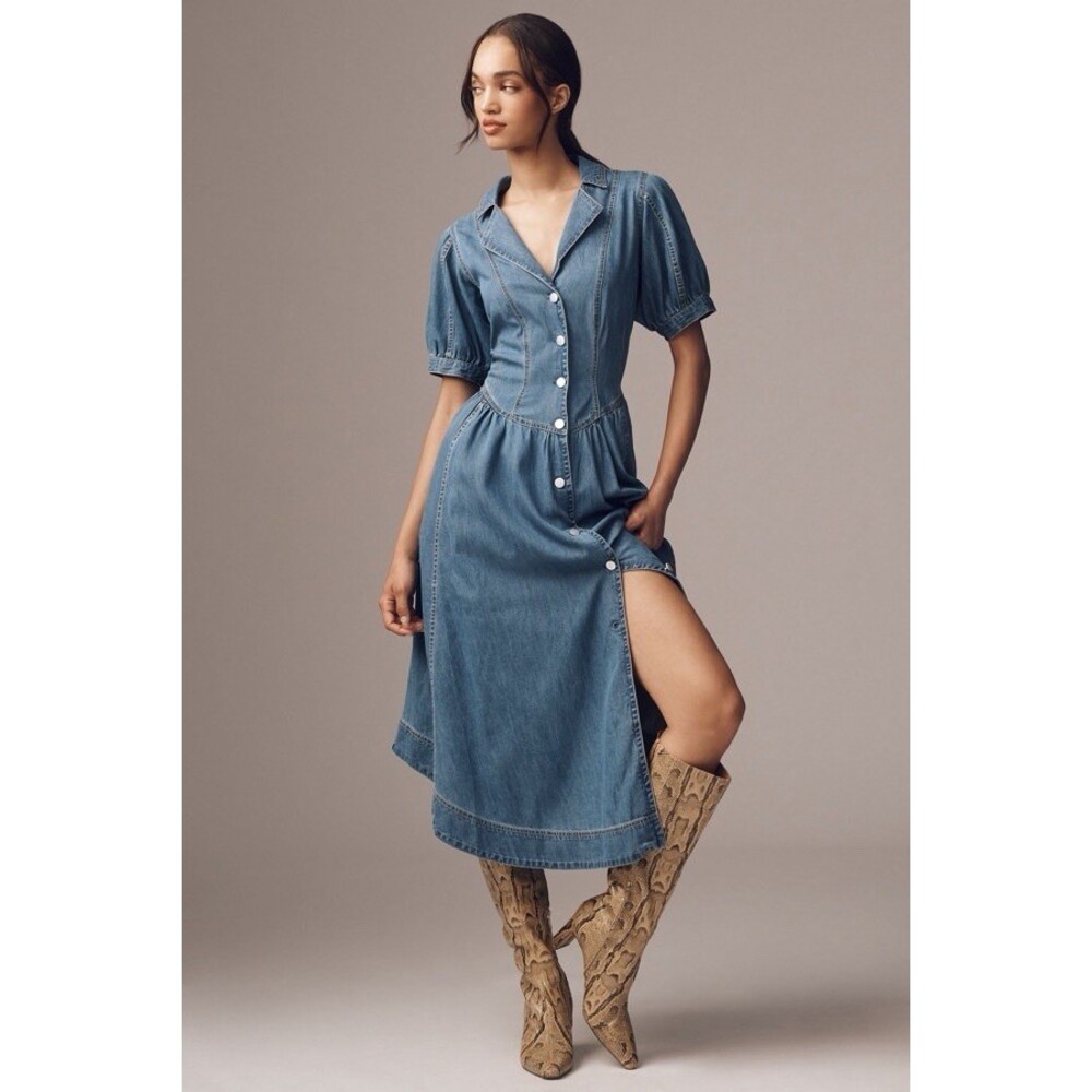 Pilcro Blue Denim Button-Front Midi Dress
